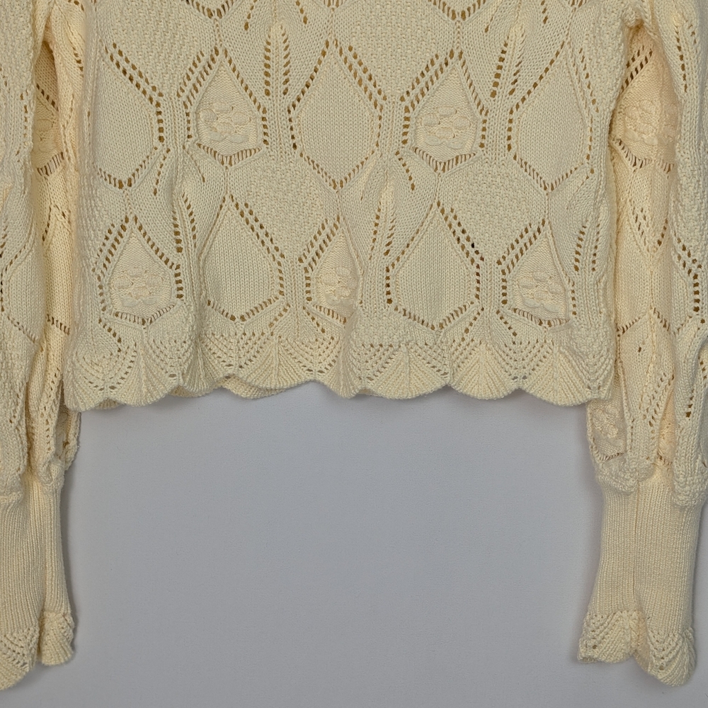 CHELSEA & VIOLET Pointelle Knit Floral Embroidered Button Front Cardigan Sweater - Picture 7 of 12